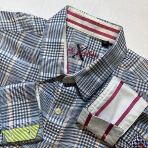 Robert Graham X Collection Shirt Mens Size Large Houndstooth Plaid Flip Cuff